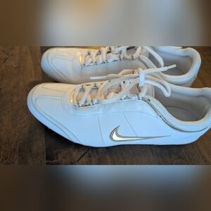 Nike White and Gold Womens Sneakers